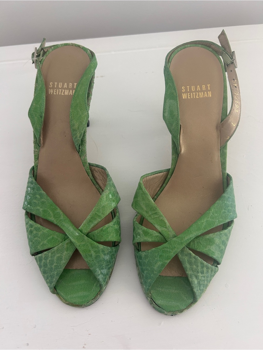 Stuart Weitzman Green Leather Slingback Heels Size 7 NWOT